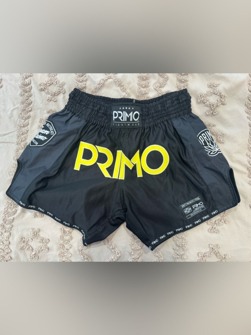 PRIMO Black Muay Thai Shorts Black & Yellow
